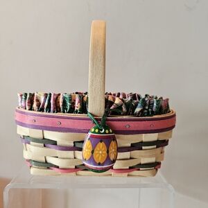 Longaberger '96 Easter Basket w/Pottery Egg Charm Fabric & Clear Liners Rare Exc